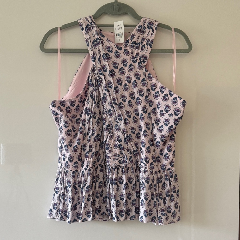 LOFT Pink and Blue Floral Tank Top
